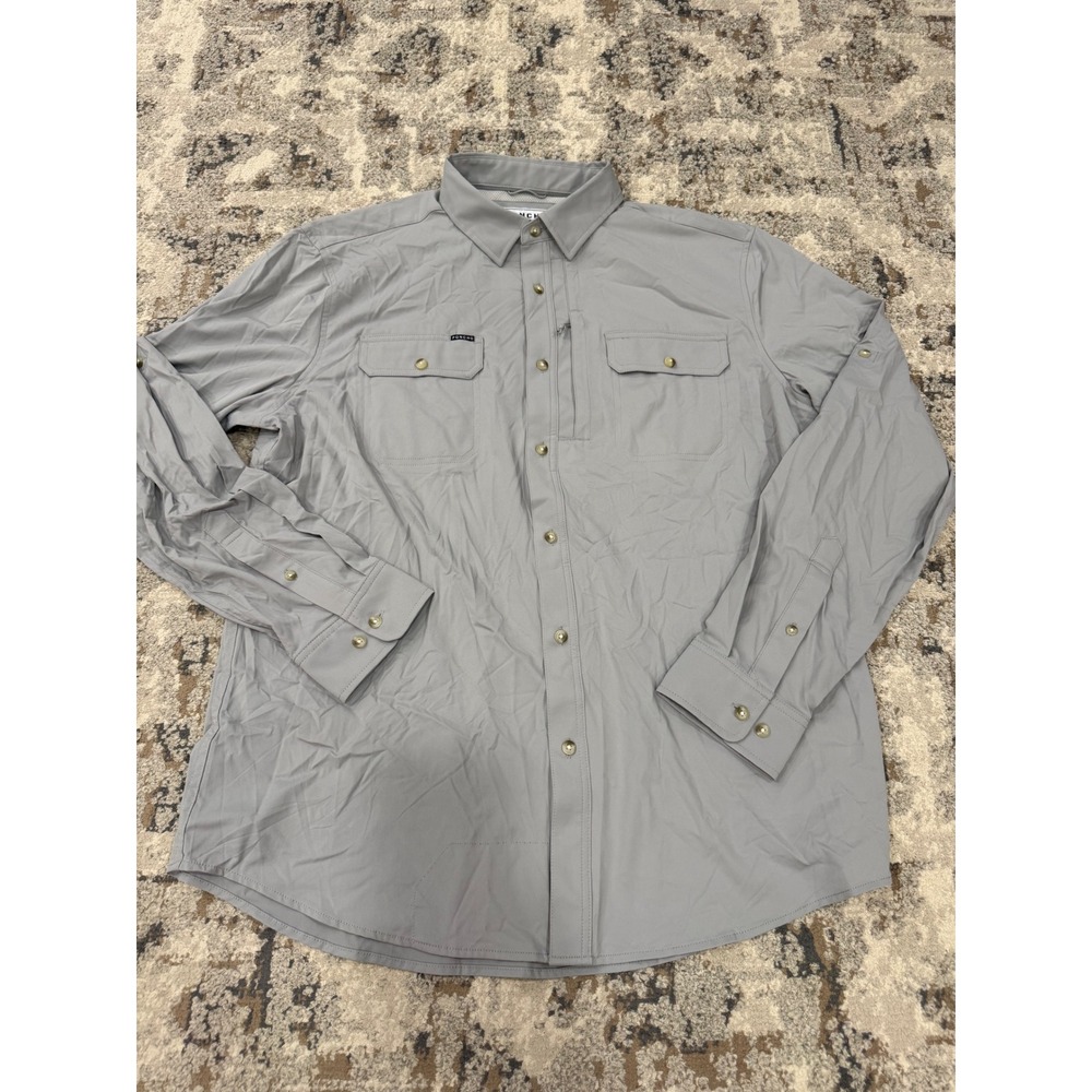 Poncho Mens XL Slim Fit Technical Outdoor Shirt Gray Magnetic Buttons Quick Dry